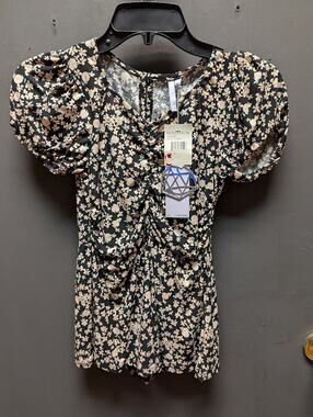 Good Luck Girl Ditsy Floral Size Small Blouse Balloon Sleeves top ruched center